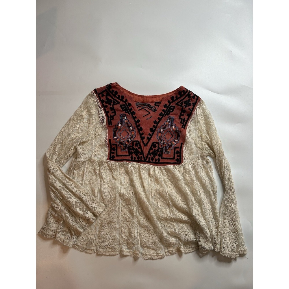 Cato Top Womens Small Casablanca Embroidered Lace Sheer Blouse Bohemian Cowgirl